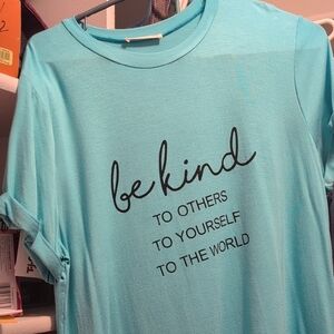 Blue Graphic Tee with 'Be Kind' Message